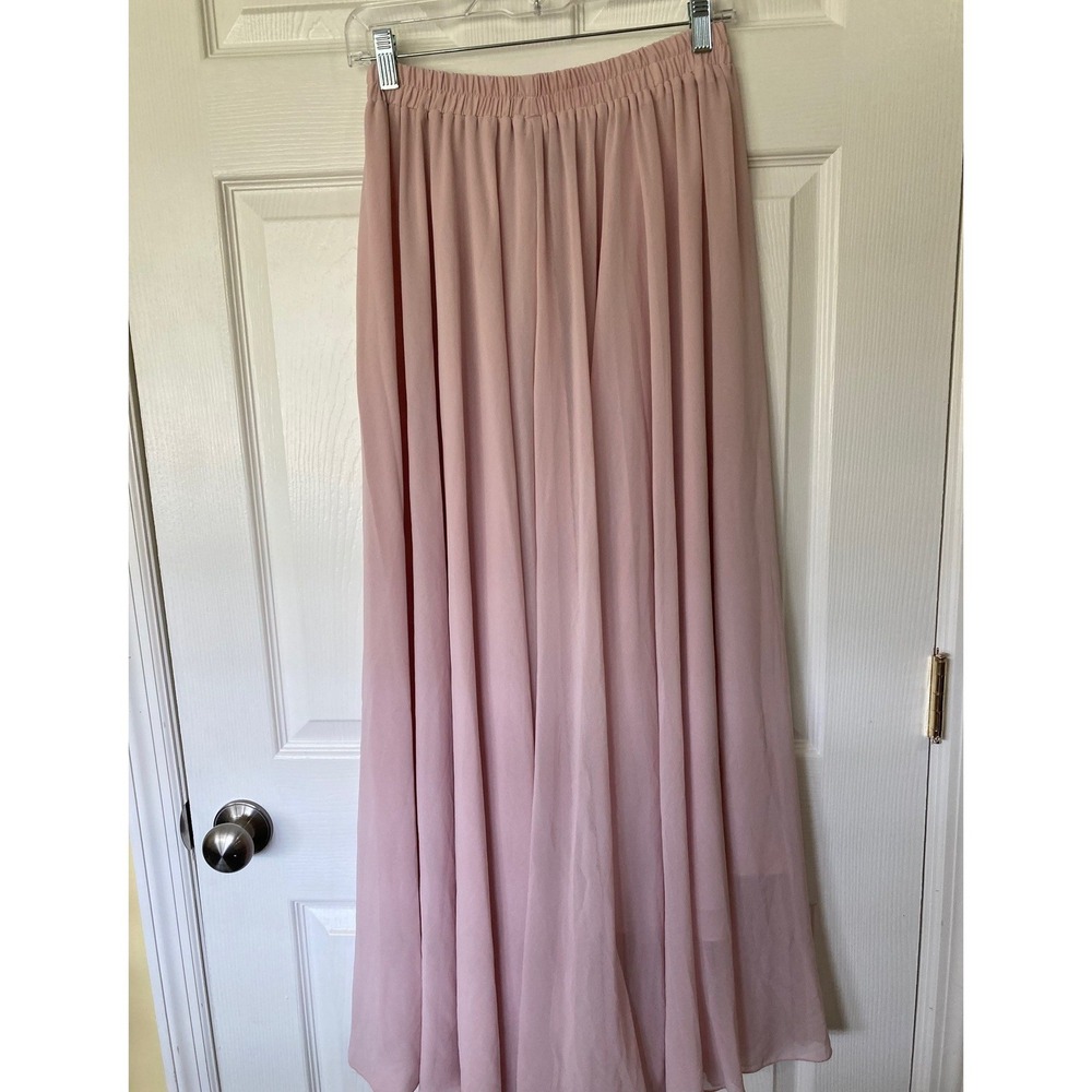 Melansay Womens XL Blush Pink Chiffon Maxi Skirt Elastic Waist Pleated Flowy New